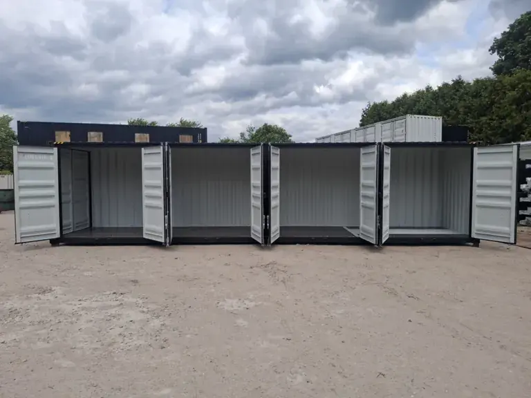 2025 Rhino-Cross-Containers Conteneur d’expédition noir High Cube de 40 pieds avec 4 portes latérales